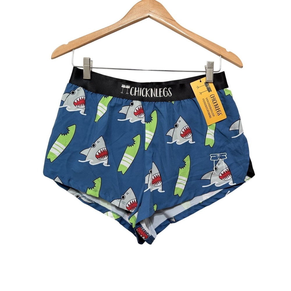 ChicknLegs Men's Blue Sharks 2" Split Running Shorts Size Large Athletic Race